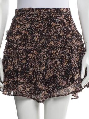 IRO Black Floral Mini Skirt with Pink and Beige Speckle Print